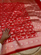 Red 100% Pure Banarasi Katan Silk Saree