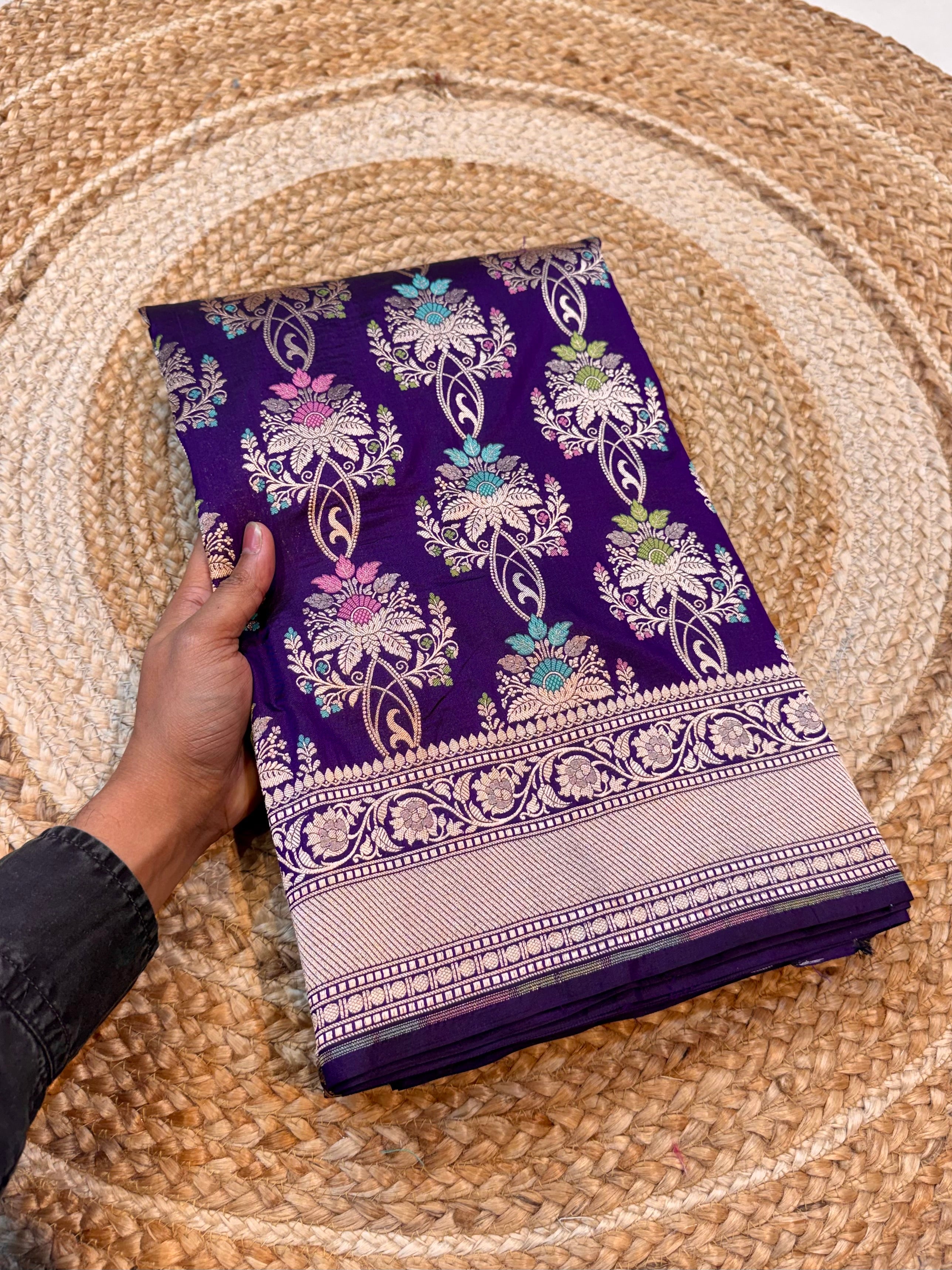 Violet Purple 100% Pure Banarasi Katan Silk Meenakari Saree