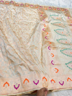 Ivory 100% Pure Banarasi Katan Silk Meenakari Paithani Saree