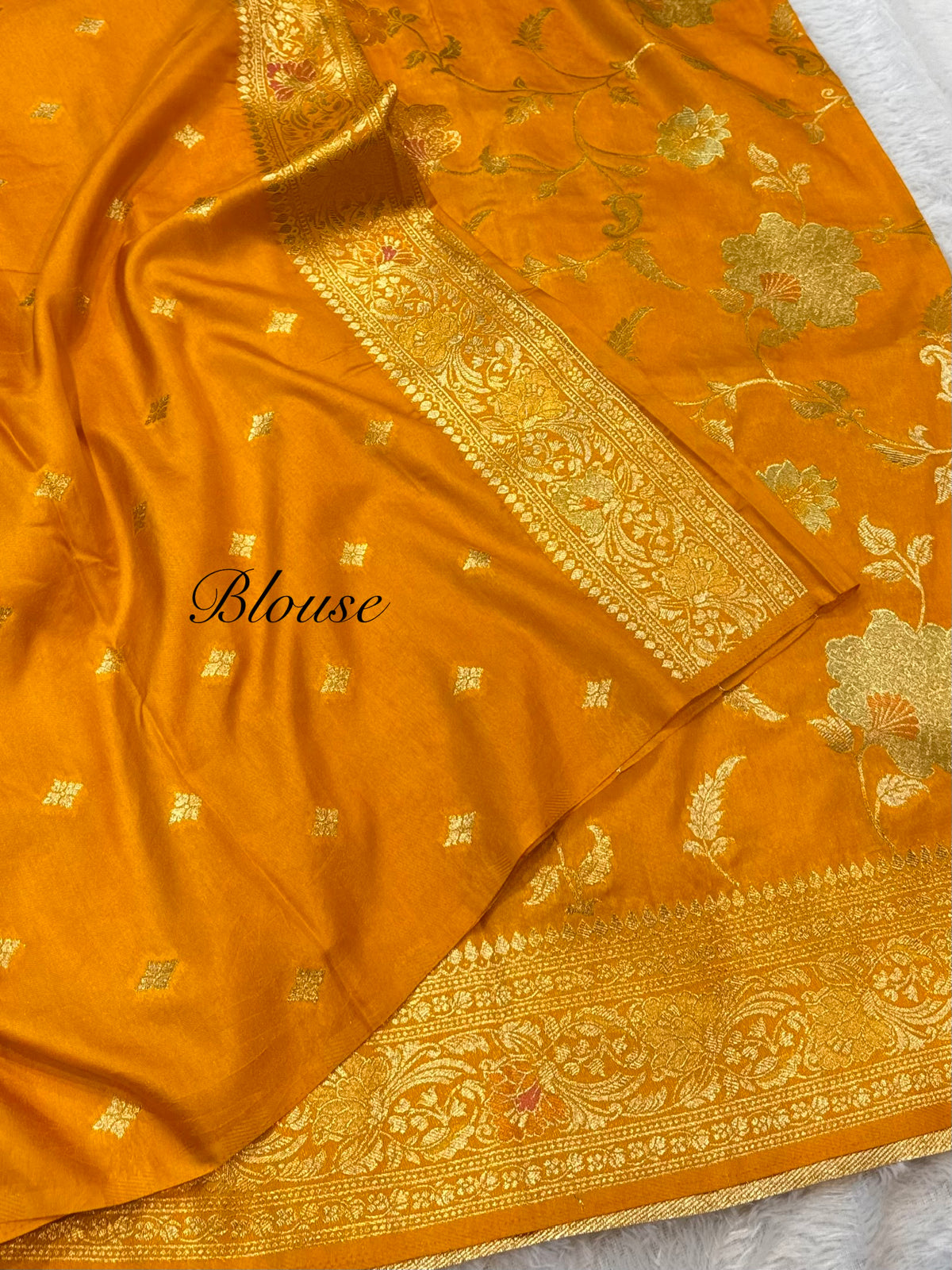 Mustard Peach Banarasi SemiKatan Silk Partywear Saree