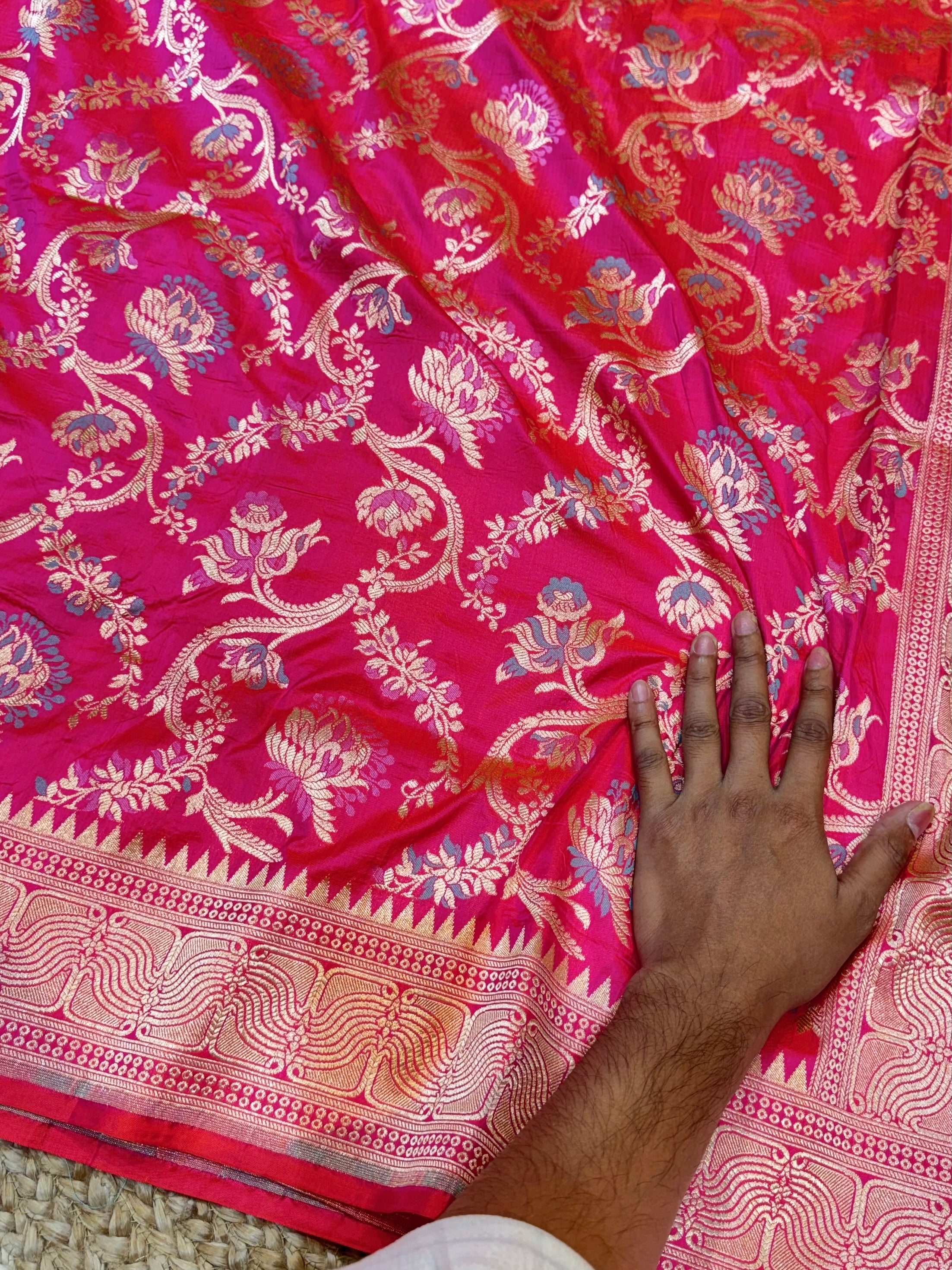 Dual Shade Pink 100% Pure Banarasi Katan Silk Meenakari Saree
