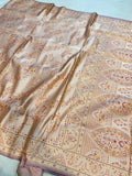 Peach Banarasi Semi Katan Silk Pashmeena Partywear Saree