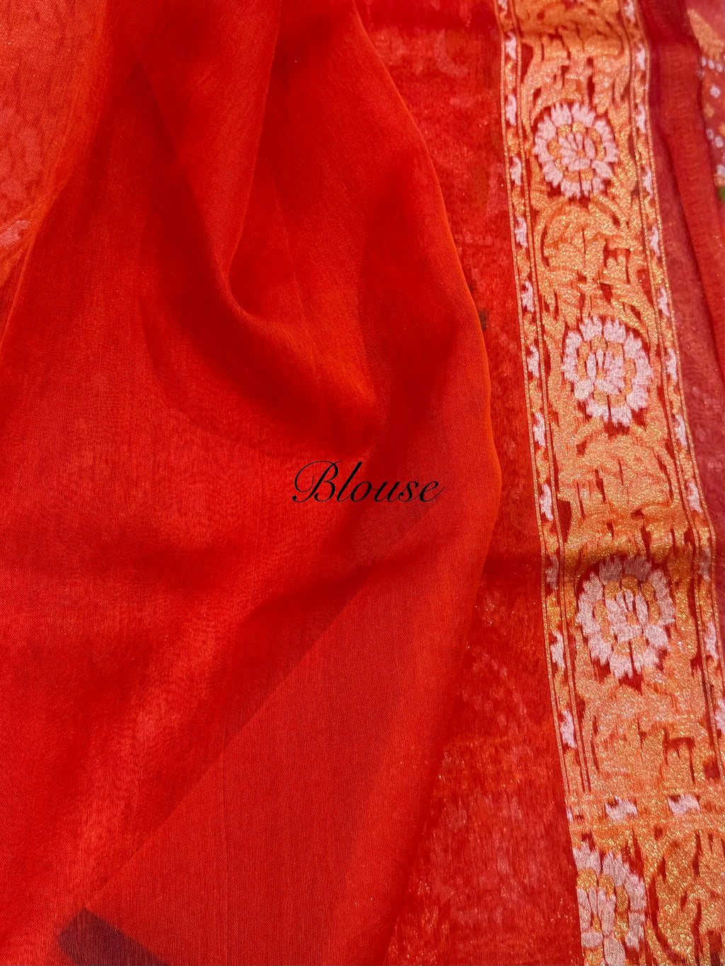 Prebook | Orangish Red Pure Banarasi Ektara Kora Jamdani Saree