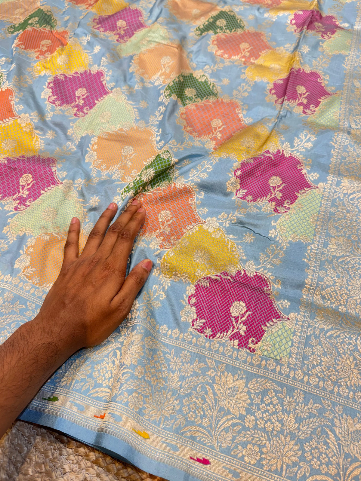 Powder Blue 100% Exclusive Pure Banaras Katan Silk Rangkaat Saree