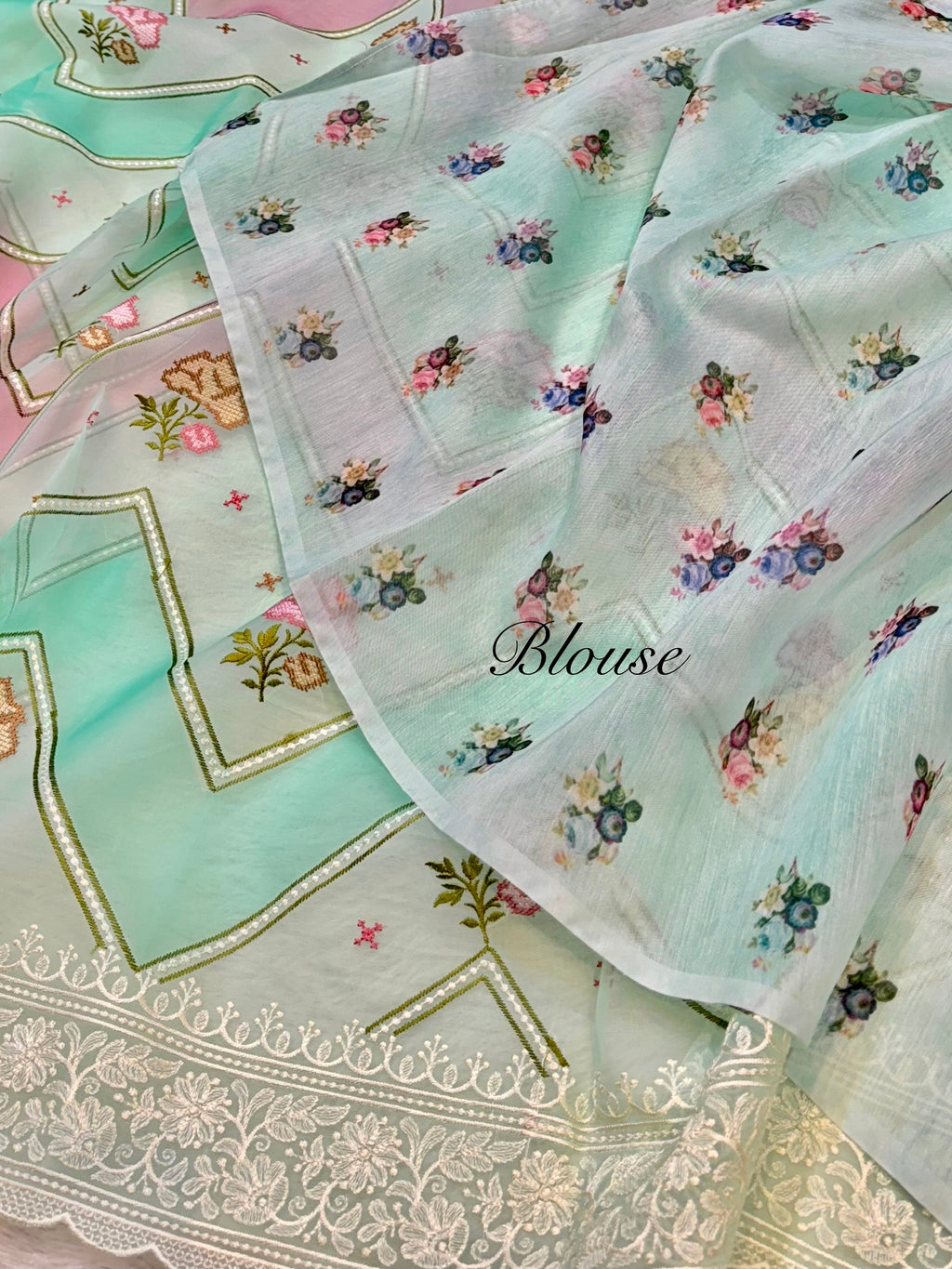Sea Green Organza Silk Partywear Banaras Embroidered Lightweight Sarees