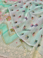 Sea Green Organza Silk Partywear Banaras Embroidered Lightweight Sarees