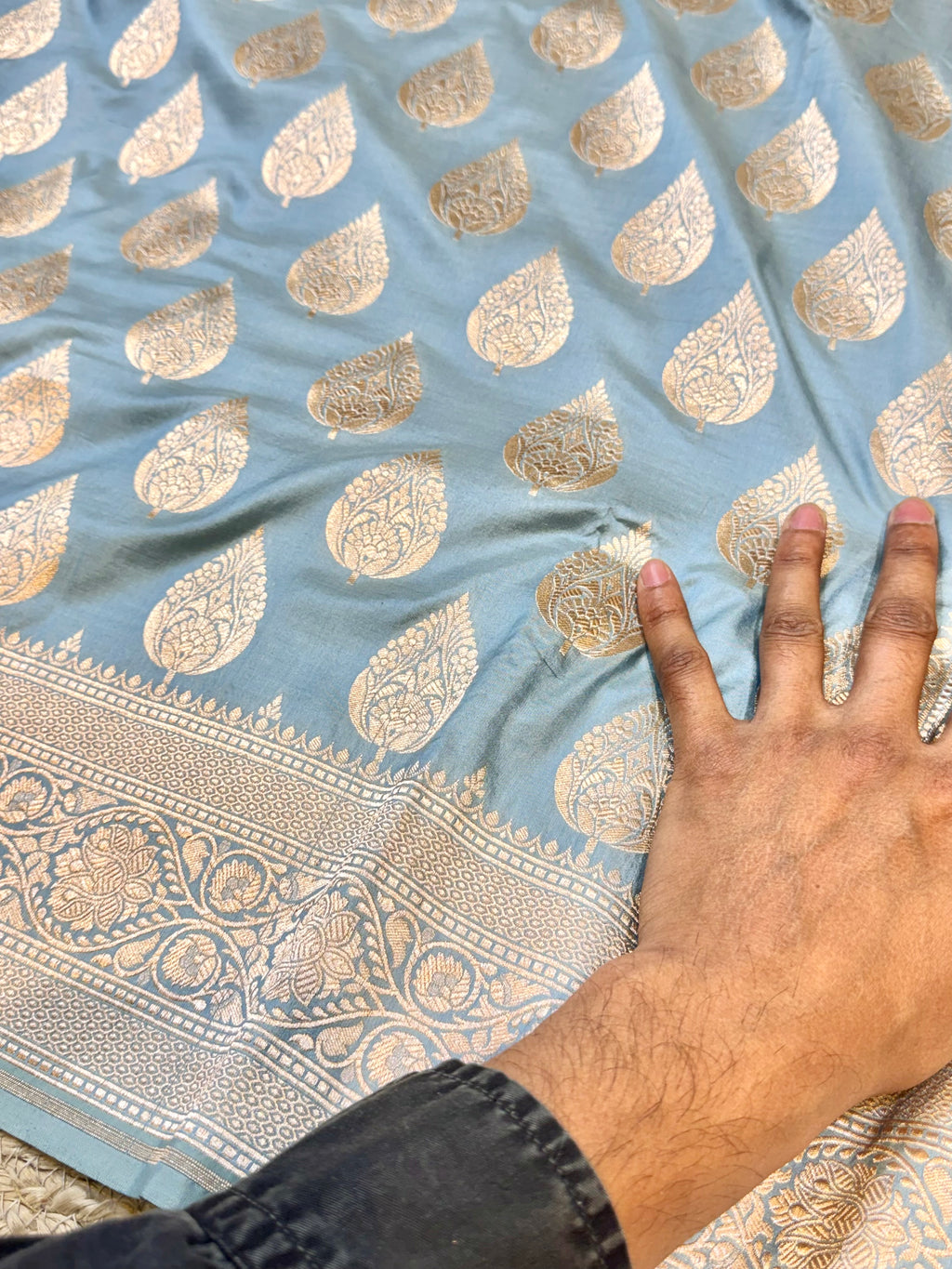 Powder Blue 100% Pure Banarasi Katan Silk Saree
