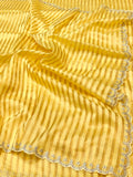 Yellow 100% Pure Handloom Mul Cotton Stripes Tissue Silk Partywear Banarasi Embroidery Lightweight Sarees