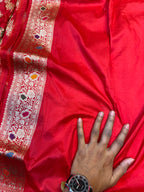 Red 100% Pure Banarasi Katan Silk Handloom Handwoven Pattu Saree