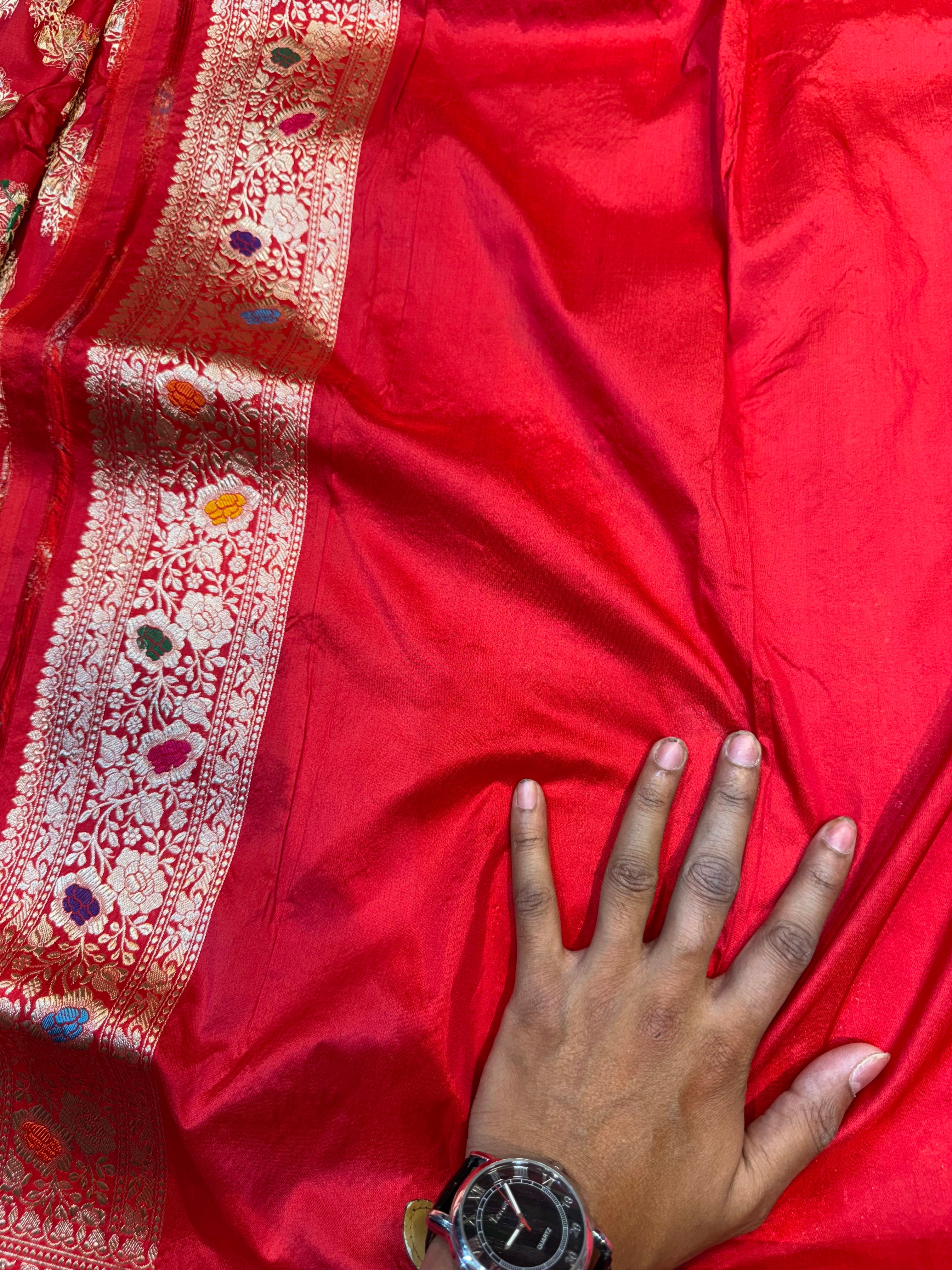 Red 100% Pure Banarasi Katan Silk Handloom Handwoven Pattu Saree