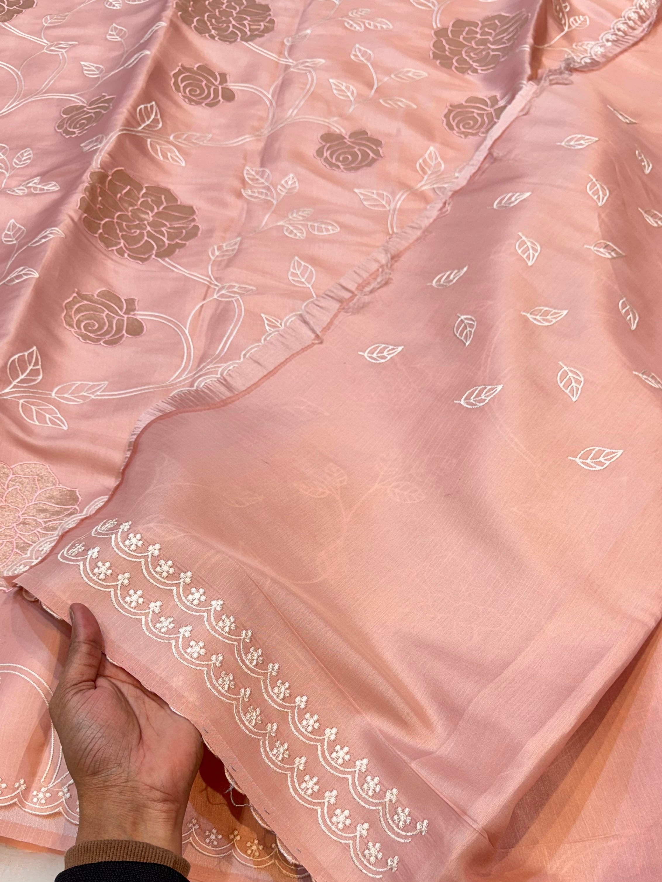 Peach Mango Silk Partywear Banarasi Embroidered Jaal with Tissue Applique Lightweight Sarees