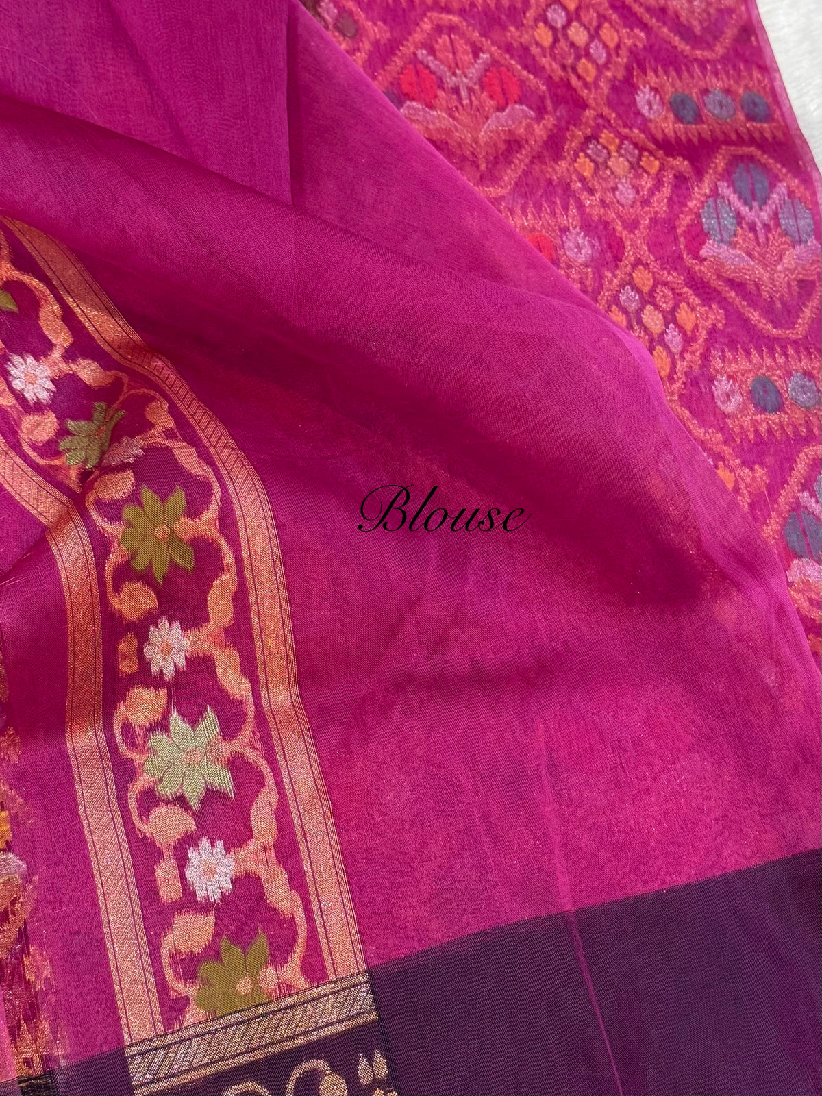 Magenta Pink 100% Pure Ektara Banarasi Kora Jamdani Saree