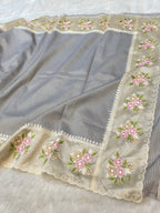 Grey Tissue Silk Partywear Banarasi Embroidery Tissue Border Lightweight Sarees
