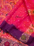 Rani Pink 100% Pure Ektara Banarasi Kora Jamdani Saree
