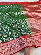 Bottle Green Banarasi SemiKatan Silk Partywear Saree