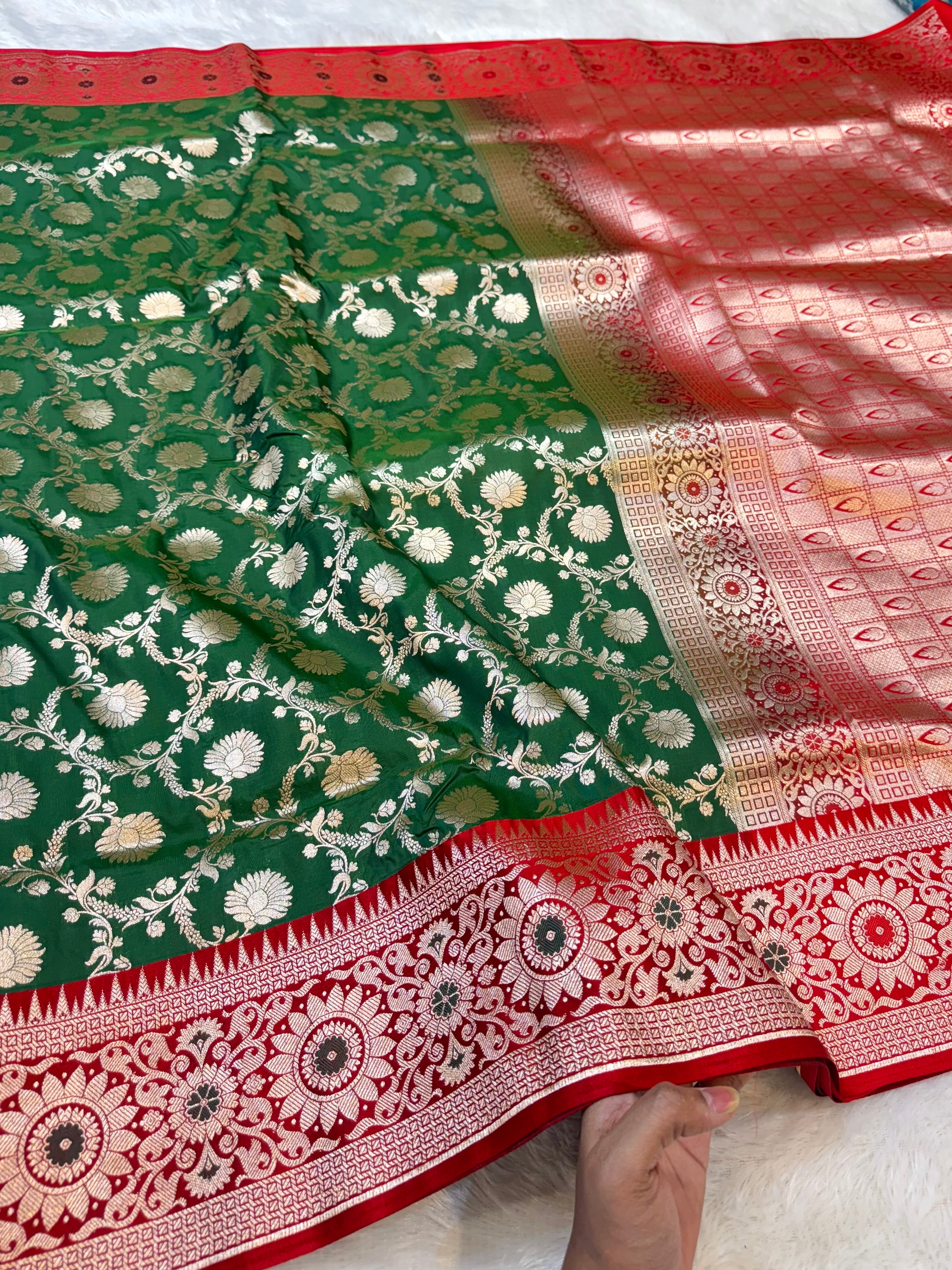 Bottle Green Banarasi SemiKatan Silk Partywear Saree
