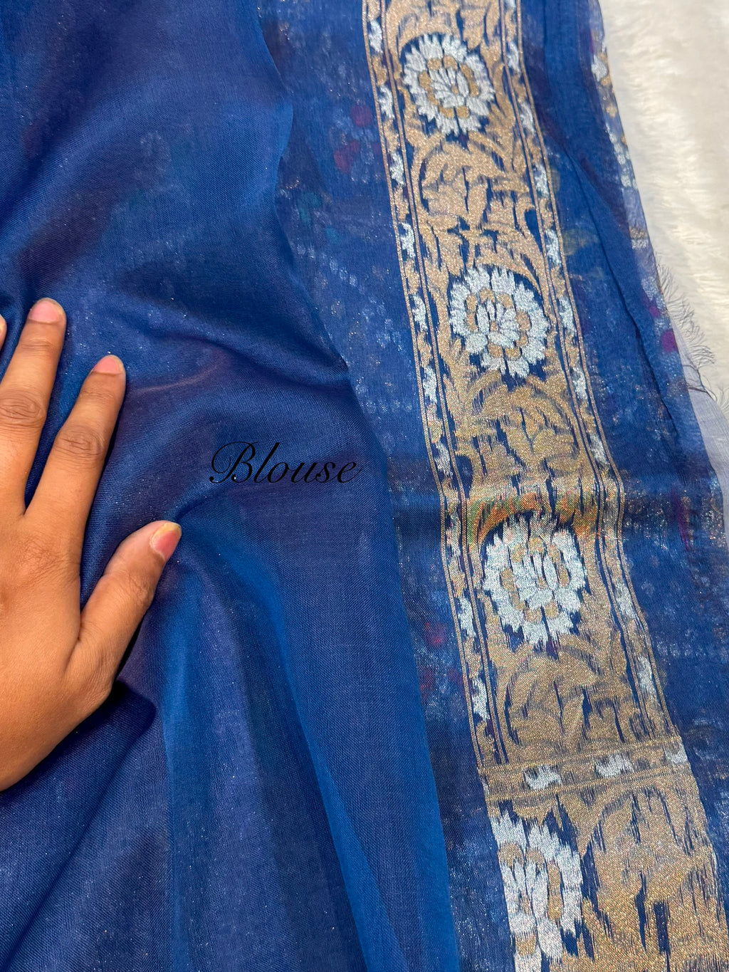 German Blue 100% Pure Ektara Banarasi Kora Jamdani Saree