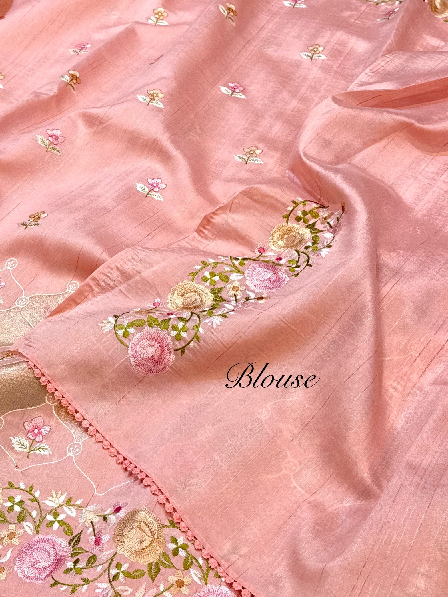 Peach Tussar Silk Partywear Banarasi Embroidery with Tissue Applique Lightweight Sarees