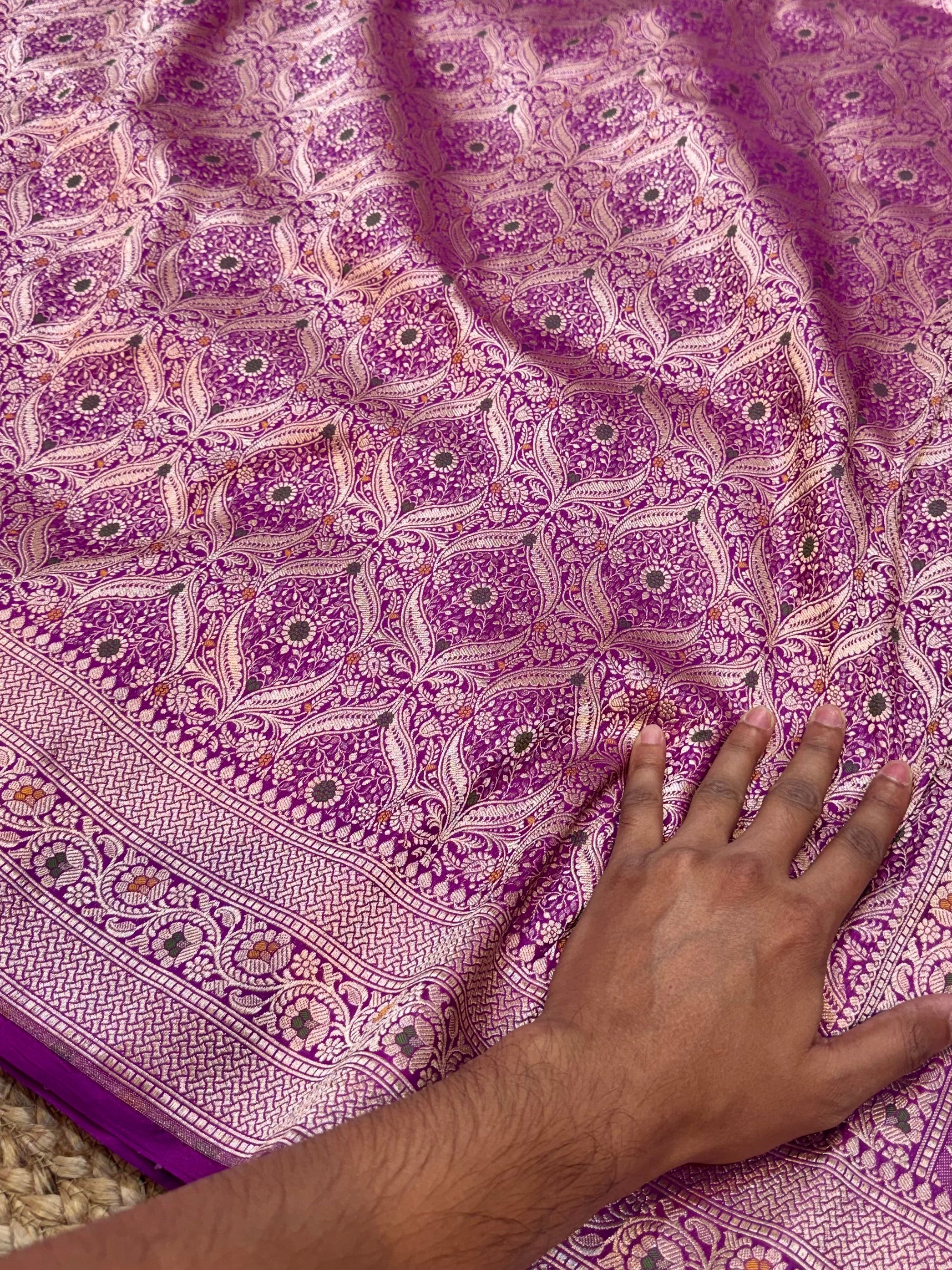 Magenta Pink 100% Pure Banarasi Katan Silk Meenakari Brocade Saree