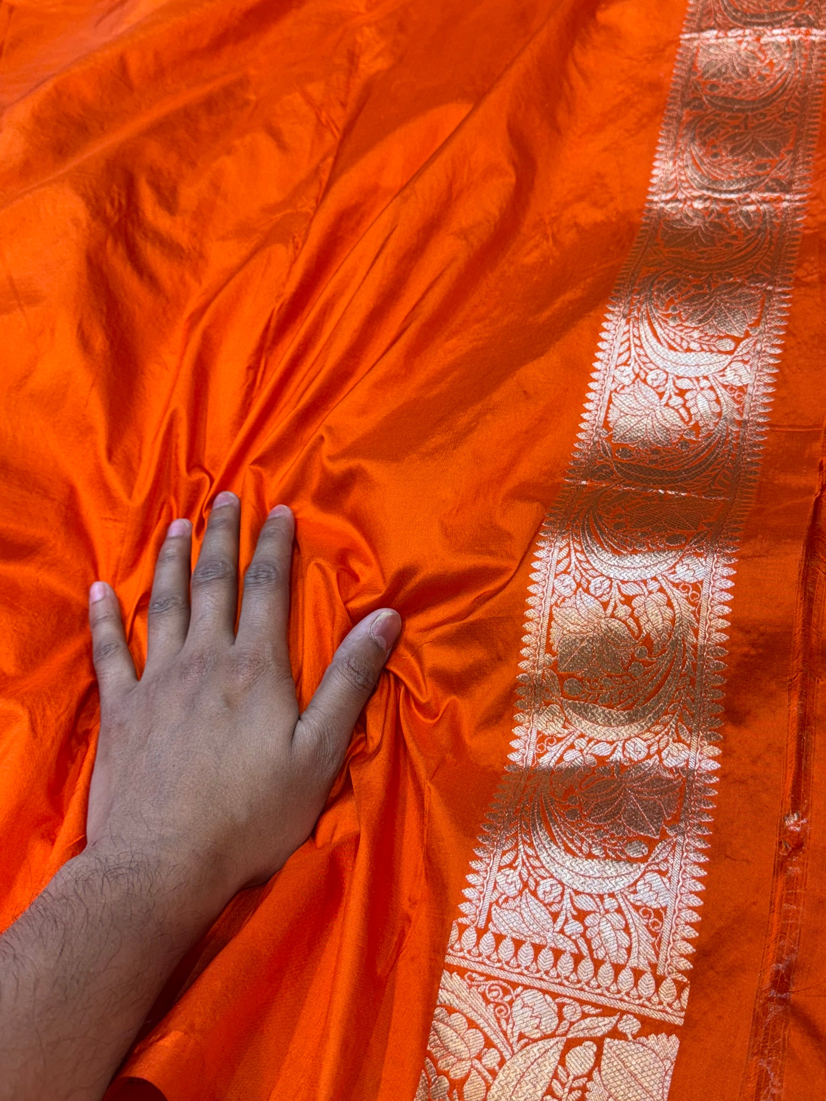 Prebook | Fanta Orange 100% Pure Banarasi Katan Silk Meenakari Saree