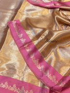 Baby Pink 100% Pure Banarasi Molten Tissue Silk Brocade Saree