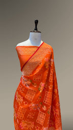 Prebook | Orange 100% Pure Ektara Banarasi Kora Jamdani Saree