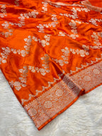 Fanta Orange Banarasi Soft Meenakari Mashru Silk Partywear Saree