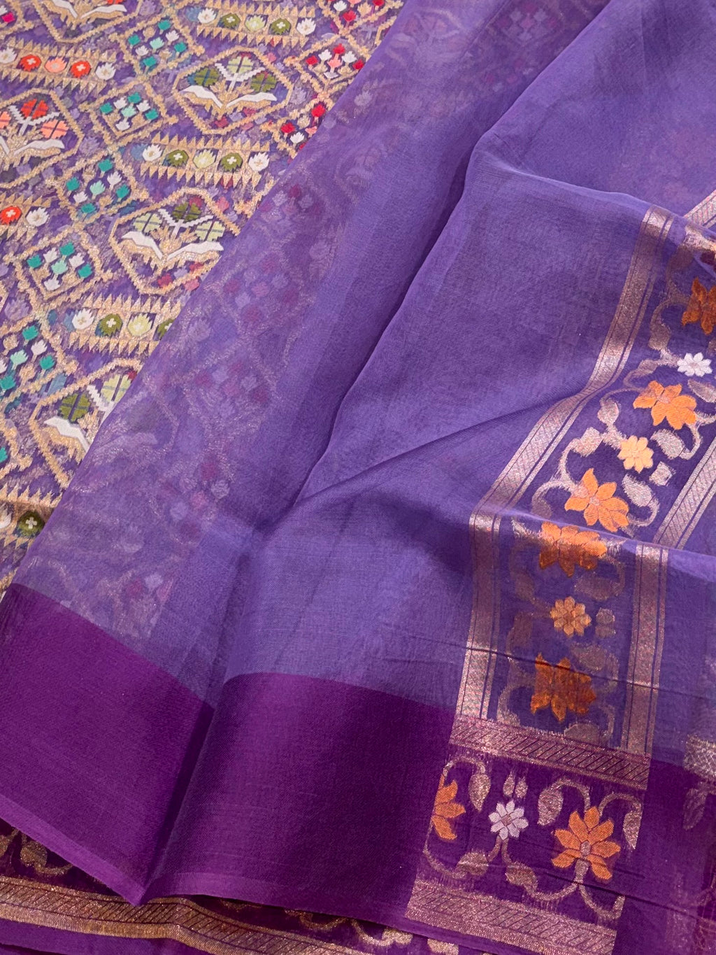 Prebook | Purple 100% Pure Ektara Banarasi Kora Jamdani Saree