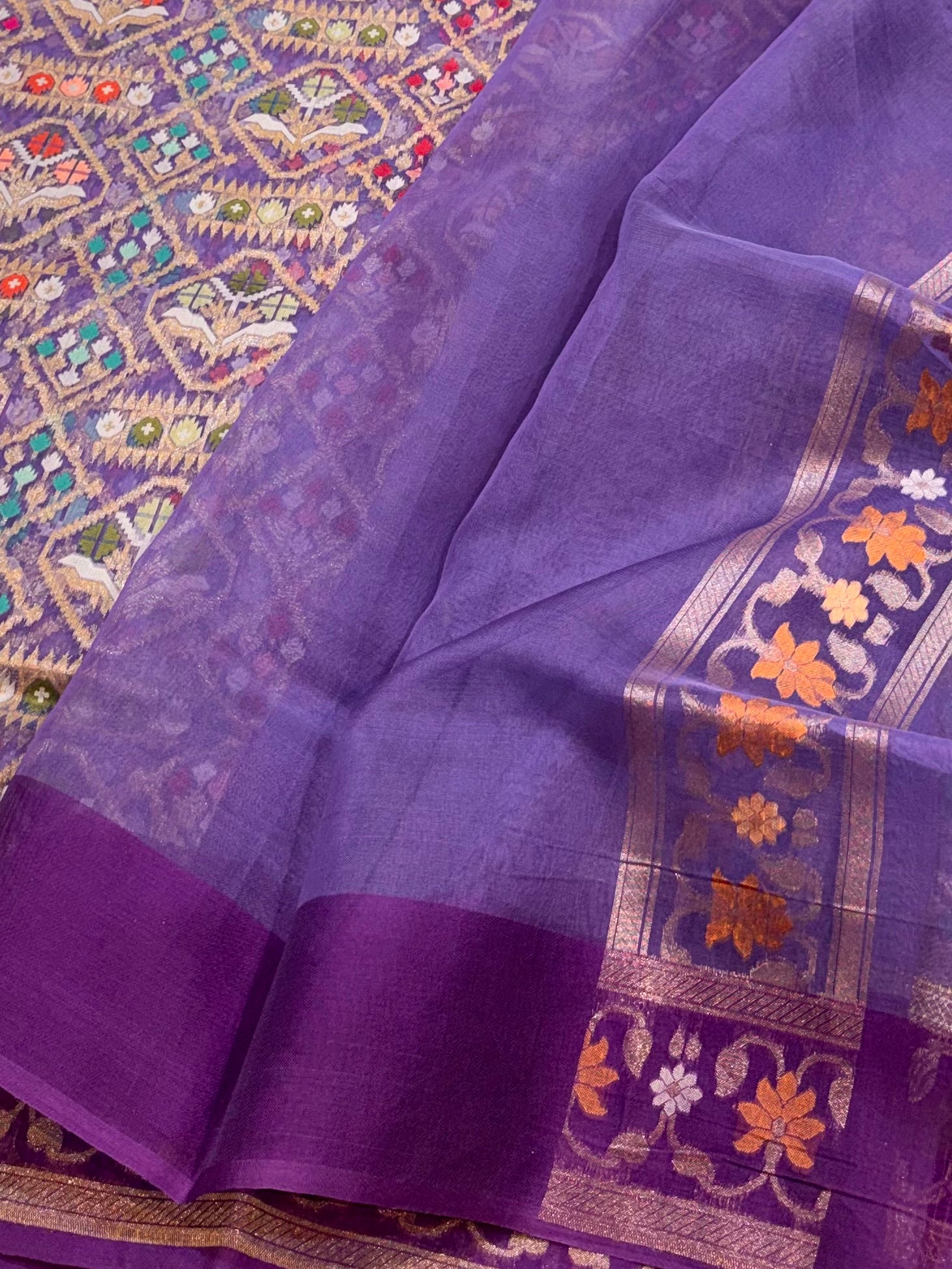 Prebook | Purple 100% Pure Ektara Banarasi Kora Jamdani Saree