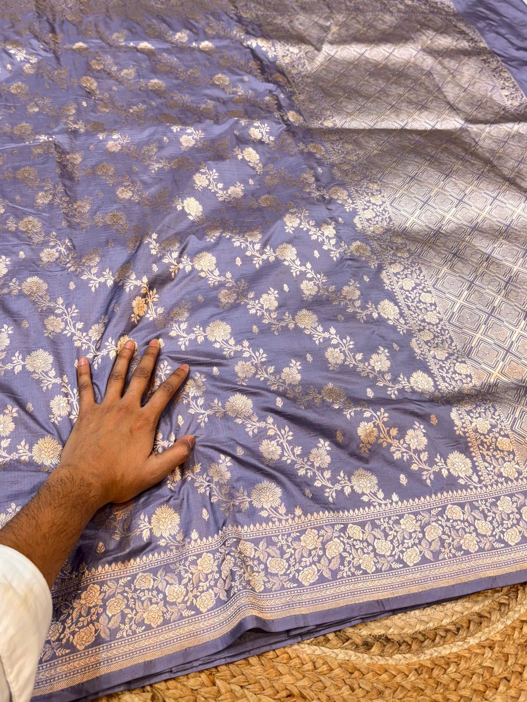 Prebook | Lilac Grey 100% Pure Banarasi Katan Silk Saree