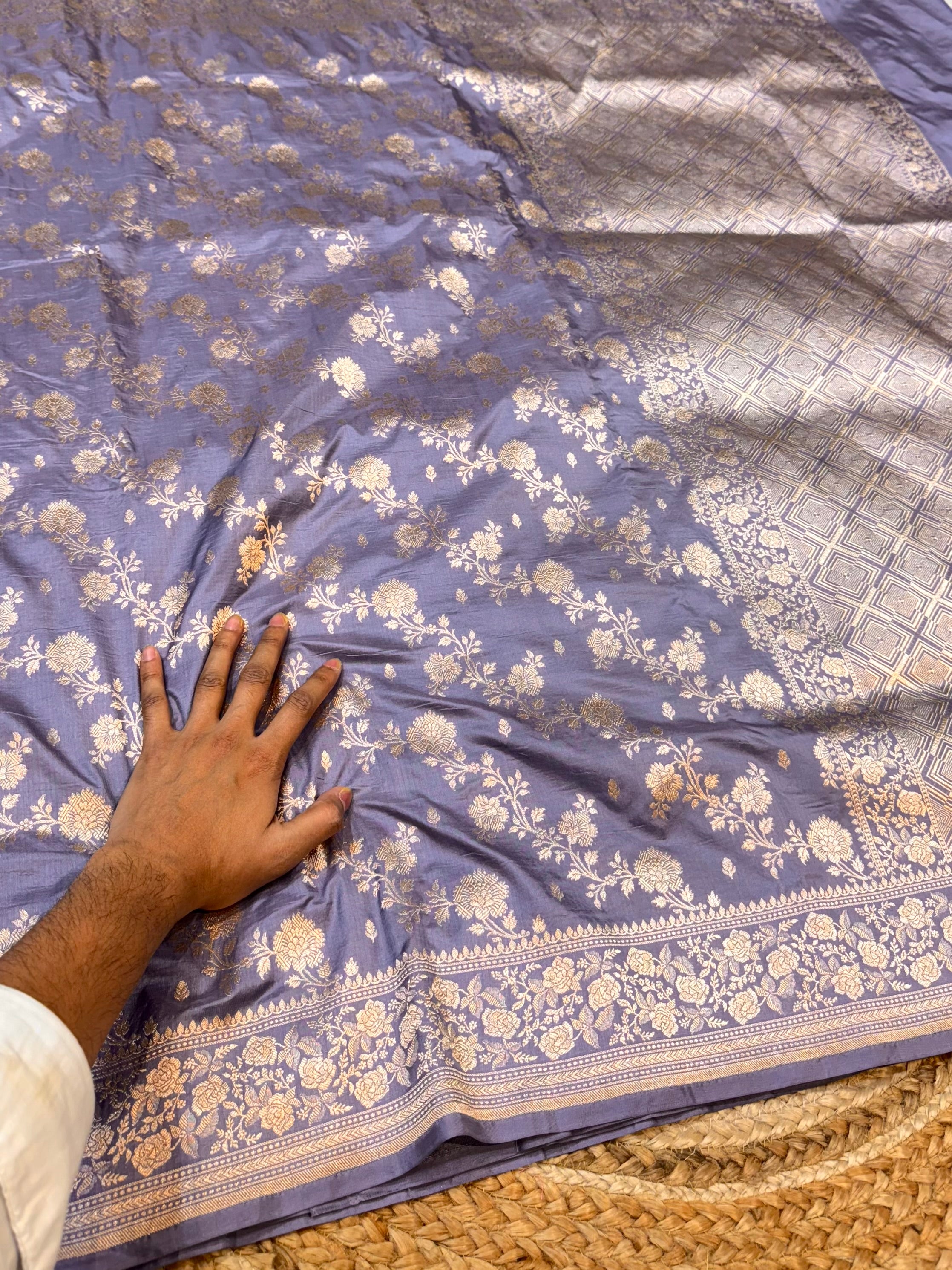 Prebook | Lilac Grey 100% Pure Banarasi Katan Silk Saree