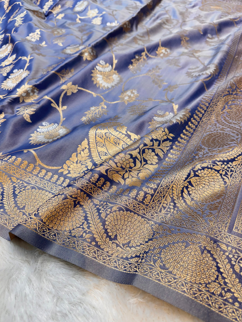 Blue Banarasi SemiKatan Silk Partywear Saree