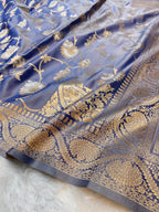 Blue Banarasi SemiKatan Silk Partywear Saree