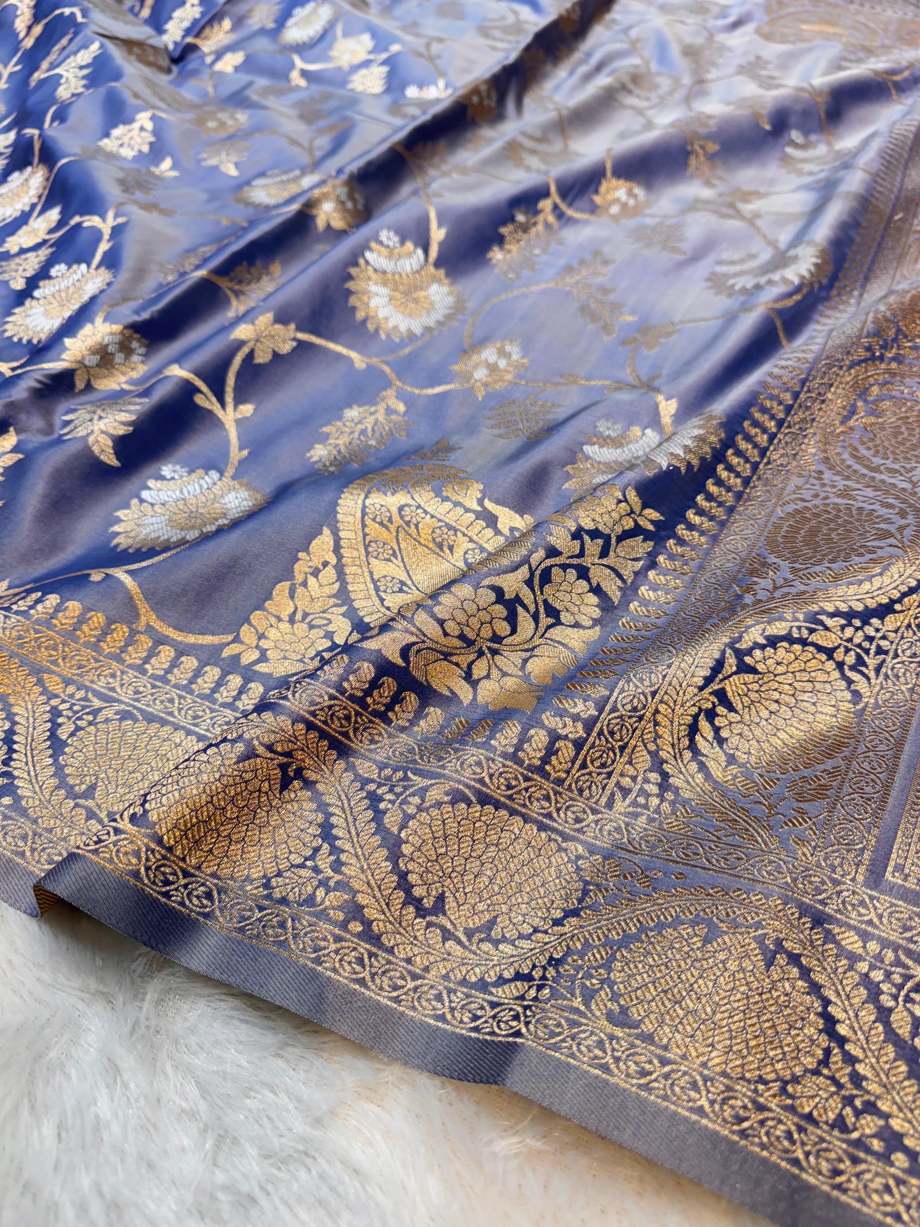 Blue Banarasi SemiKatan Silk Partywear Saree