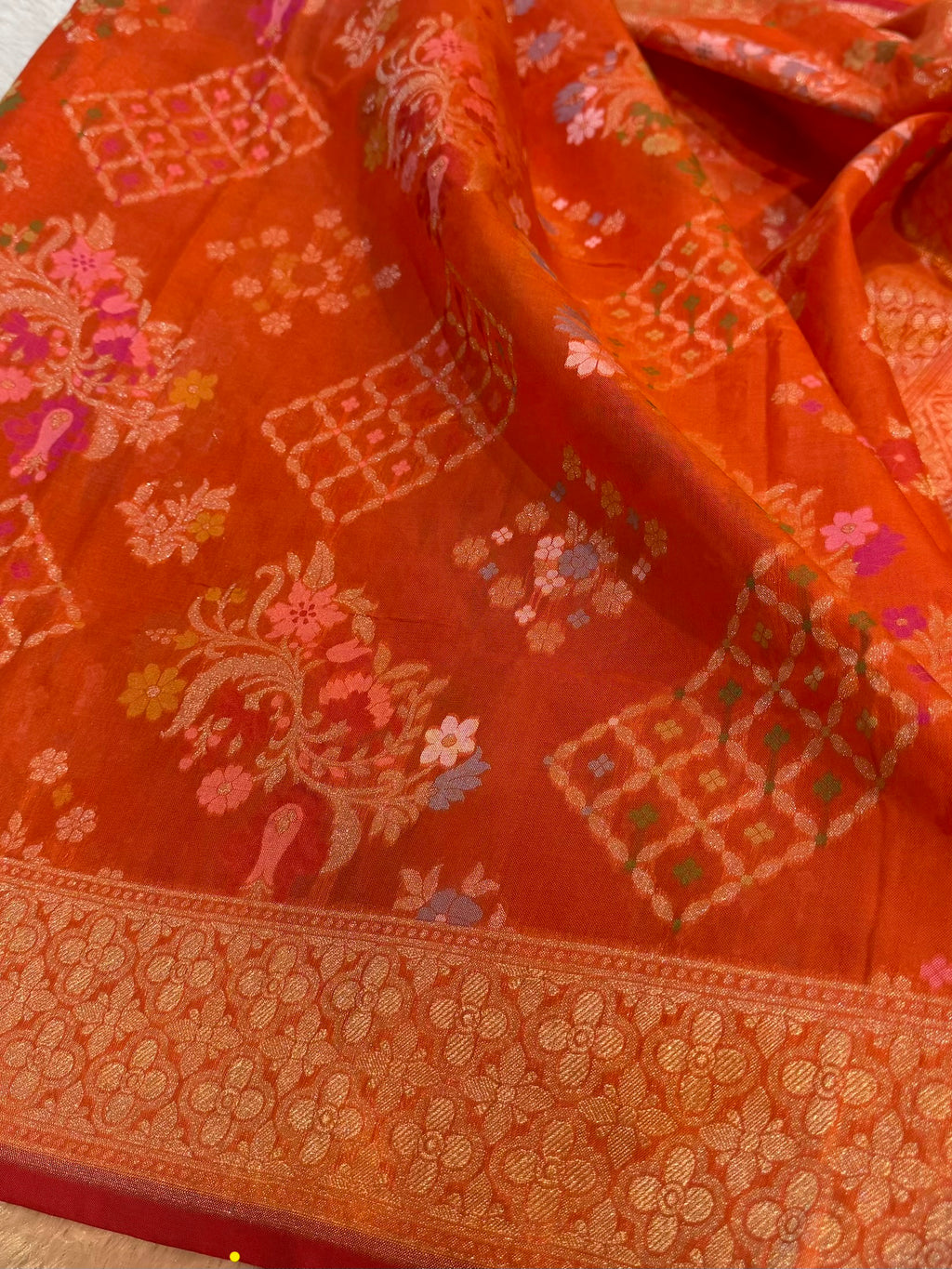 Prebook | Orange 100% Pure Ektara Banarasi Kora Jamdani Saree