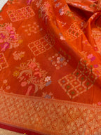 Prebook | Orange 100% Pure Ektara Banarasi Kora Jamdani Saree