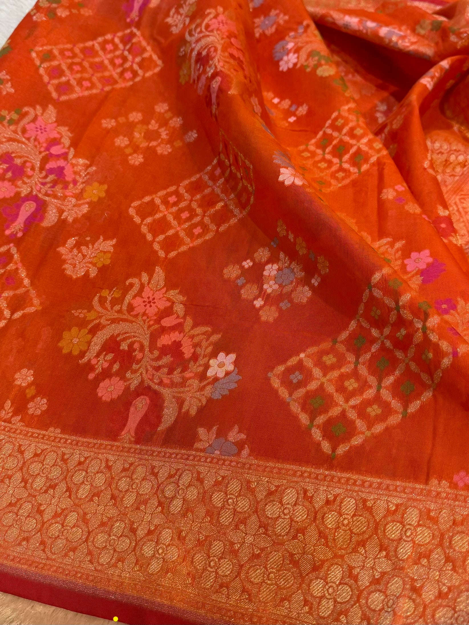 Prebook | Orange 100% Pure Ektara Banarasi Kora Jamdani Saree