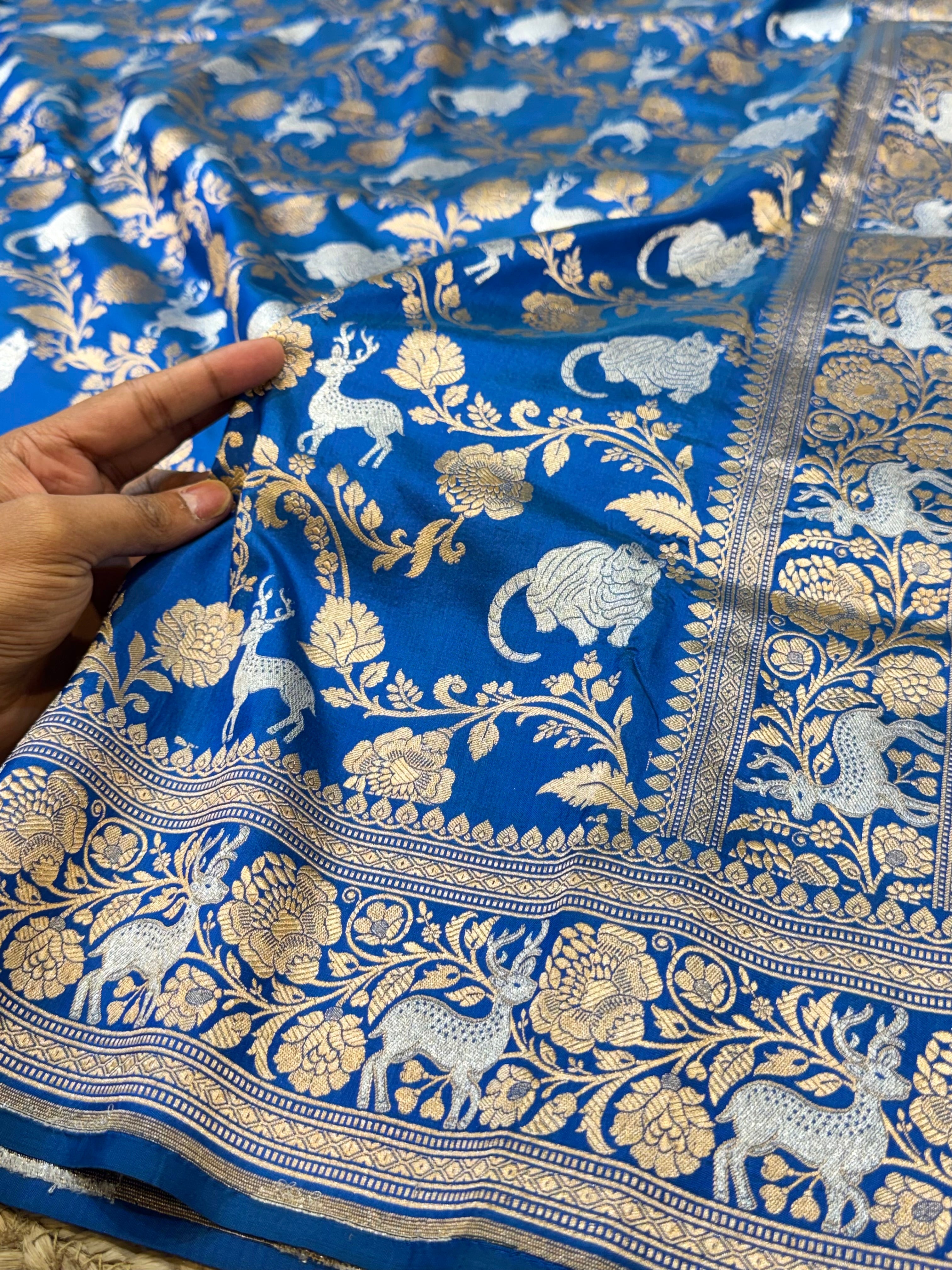 Sapphire Blue 100% Pure Banarasi Katan Silk Meenakari Saree