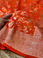 Prebook | Fanta Orange 100% Pure Banarasi Katan Silk Meenakari Saree
