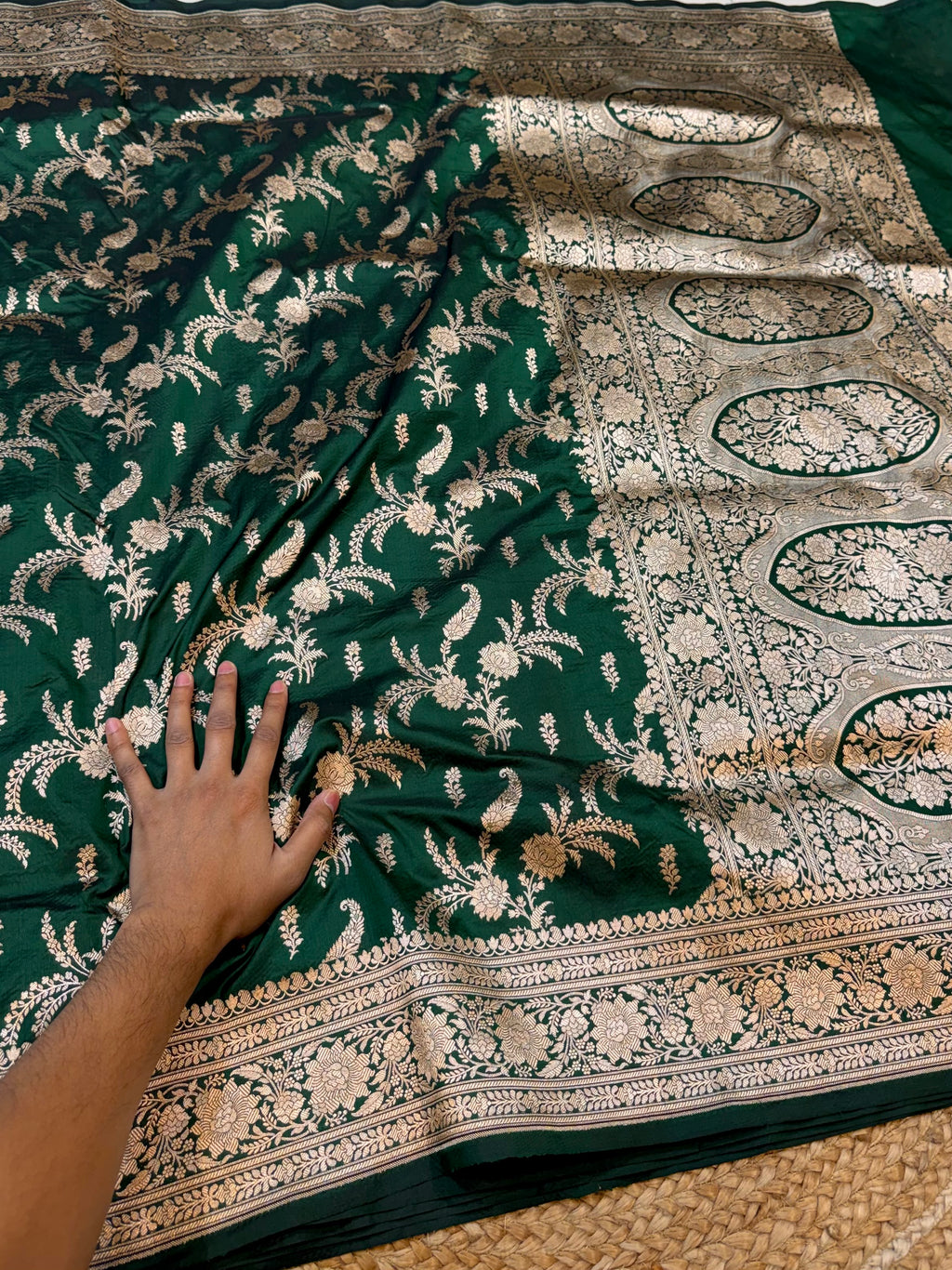 Bottle Green 100% Pure Banarasi Katan Silk Saree
