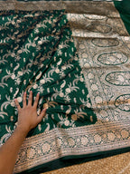 Bottle Green 100% Pure Banarasi Katan Silk Saree