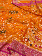Fanta Orange 100% Pure Ektara Banarasi Kora Jamdani Saree