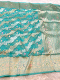 Pastel Sea Green 100% Pure Banarasi Kora Silk Handloom Handwoven Pattu Saree