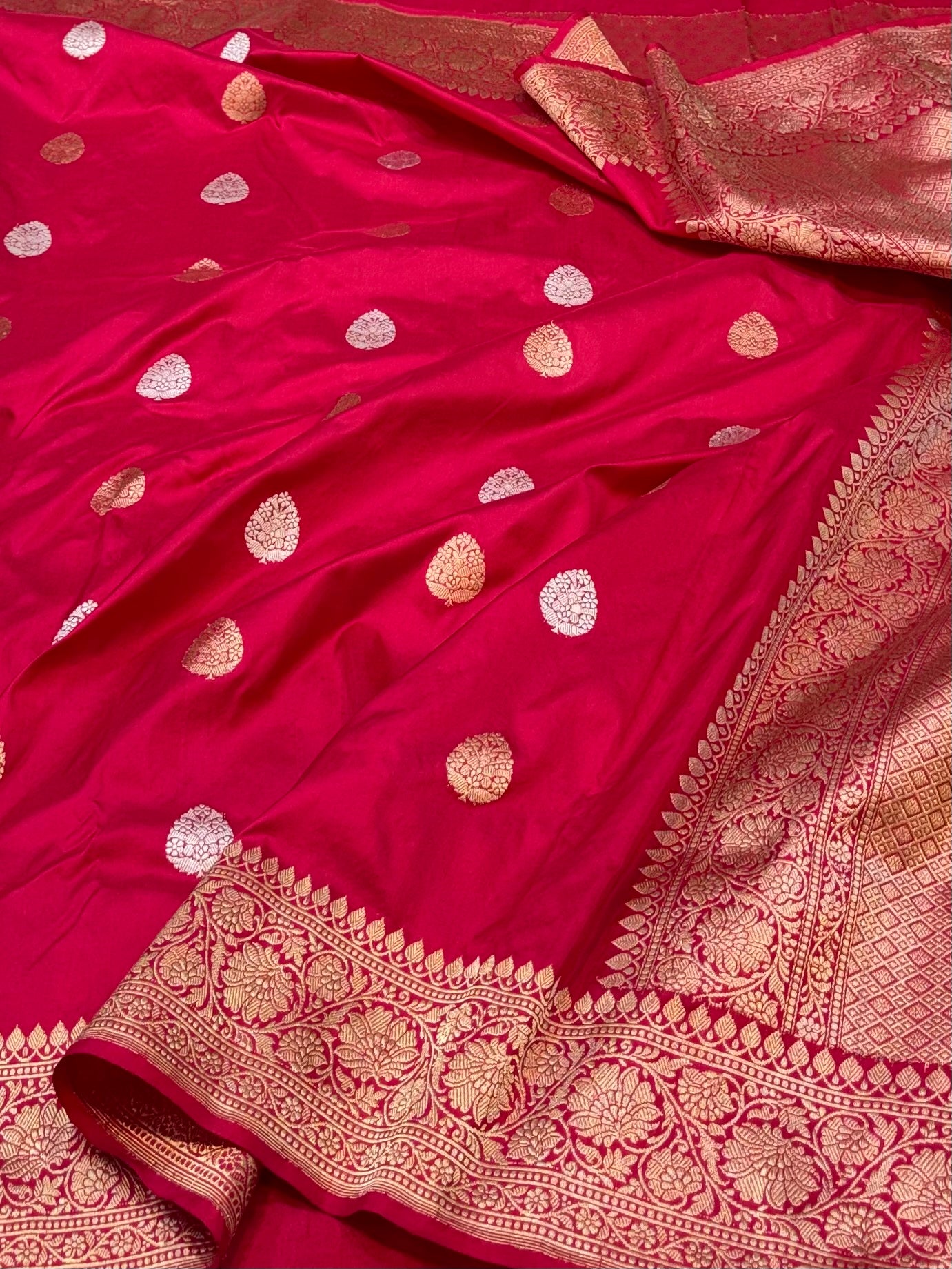 Hot Pink 100% Pure Banaras Katan Silk Handloom Handwoven Pattu Saree