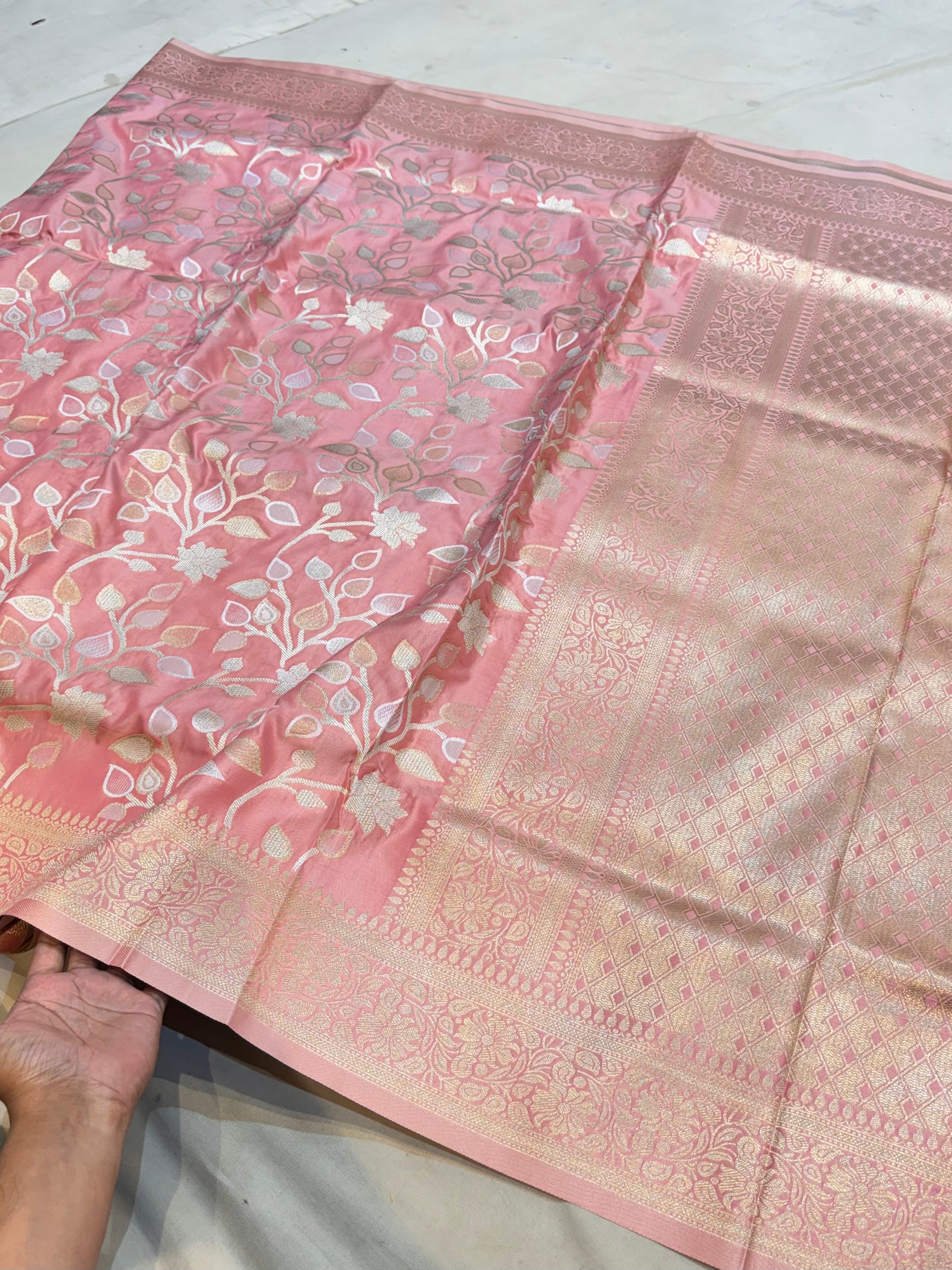 Baby Pink Banarasi SemiKatan Silk Partywear Saree