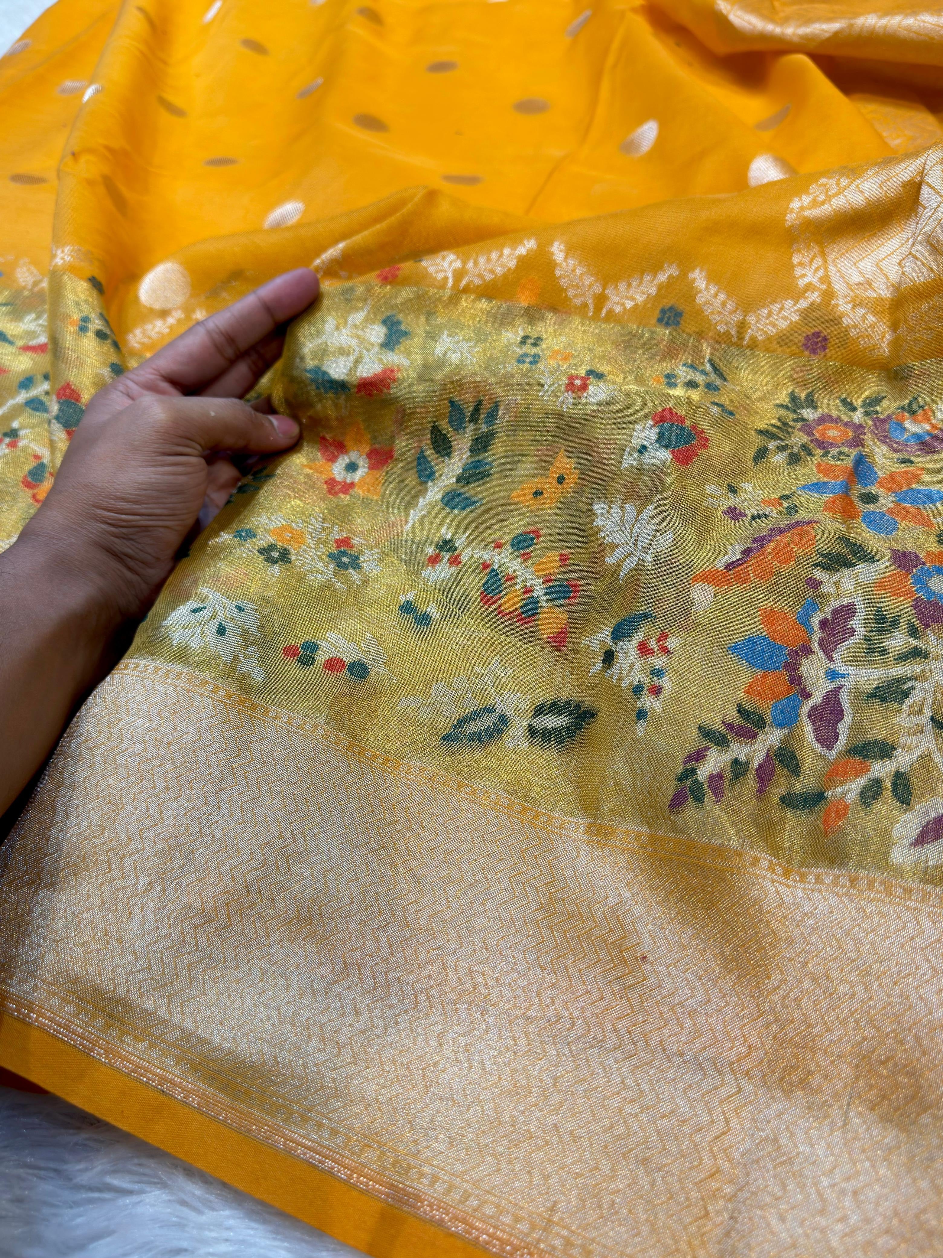 Haldi Yellow 100% Pure Ektara Banarasi Cotton Jamdani Saree