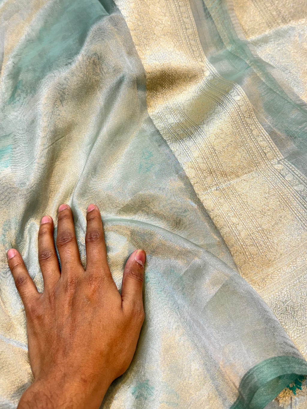 Diamond Sea Green 100% Pure Tissue Silk Banarasi Partywear Saree