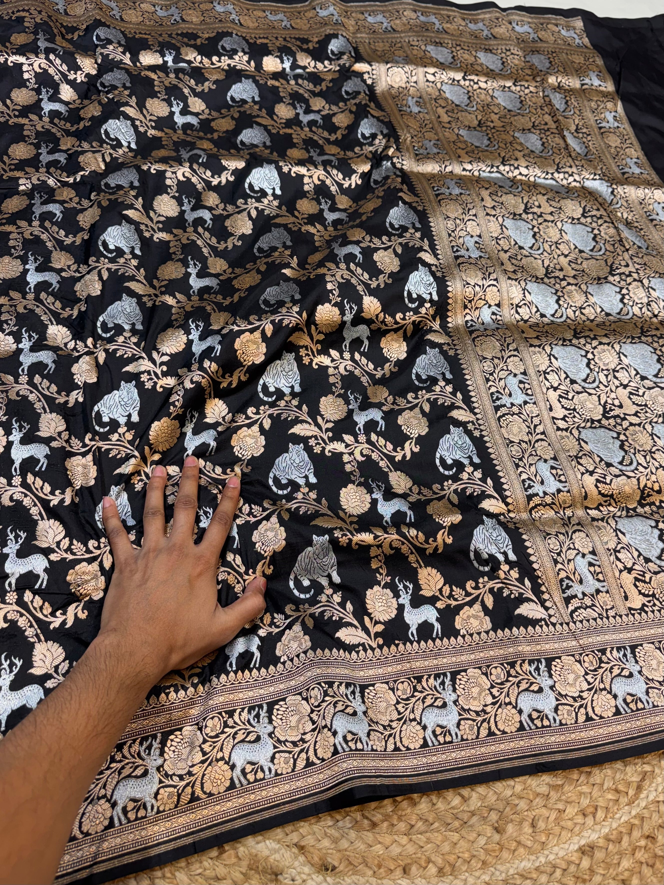 Black 100% Pure Banarasi Katan Silk Meenakari Saree