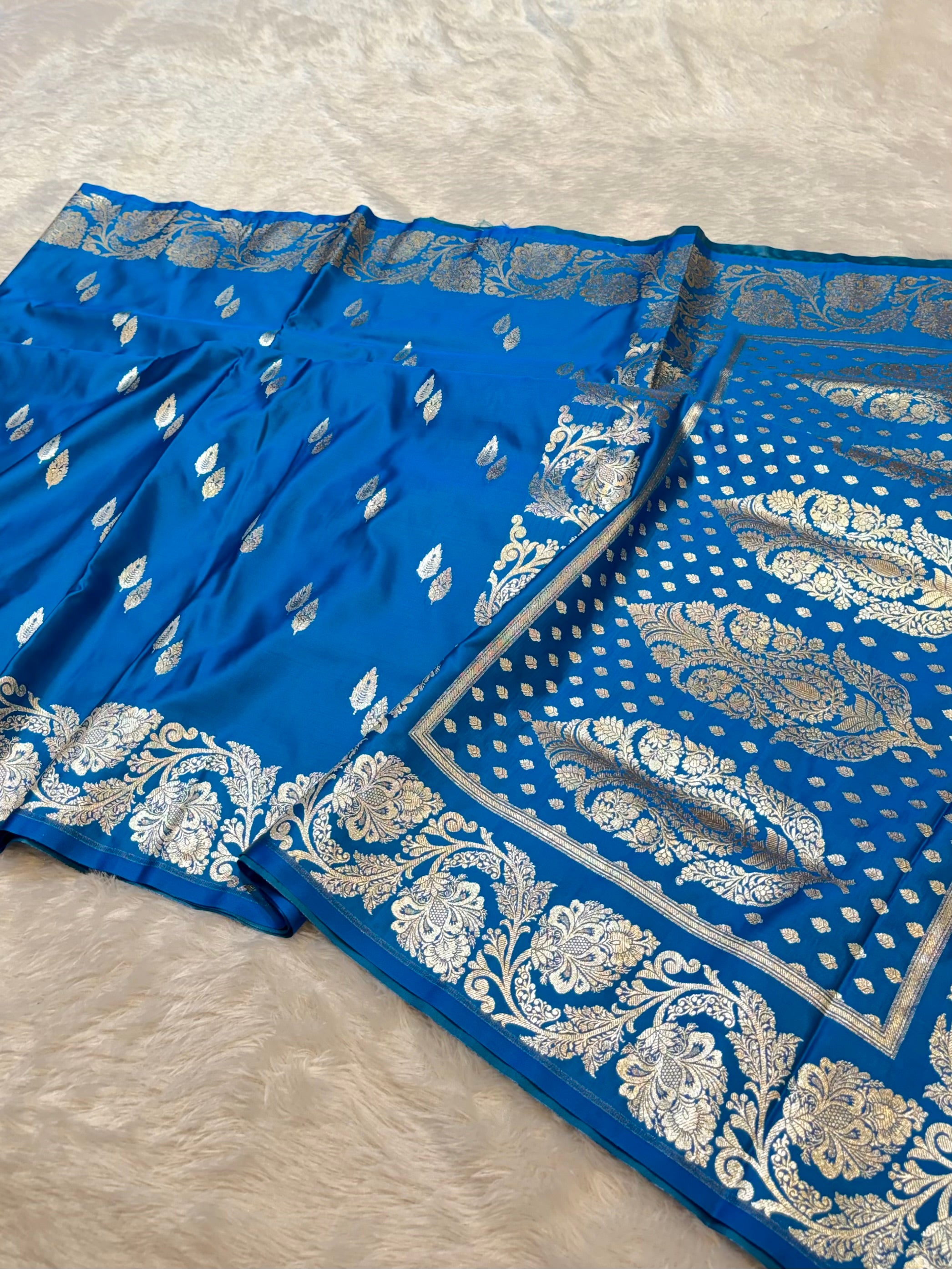 Blue Banarasi Soft Meenakari Mashru Silk Partywear Saree