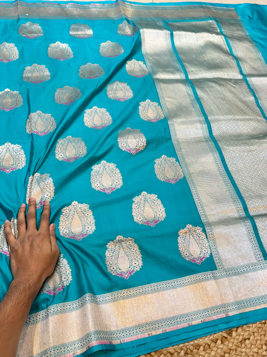 Sea Green 100% Pure Banarasi Katan Silk Meenakari Saree